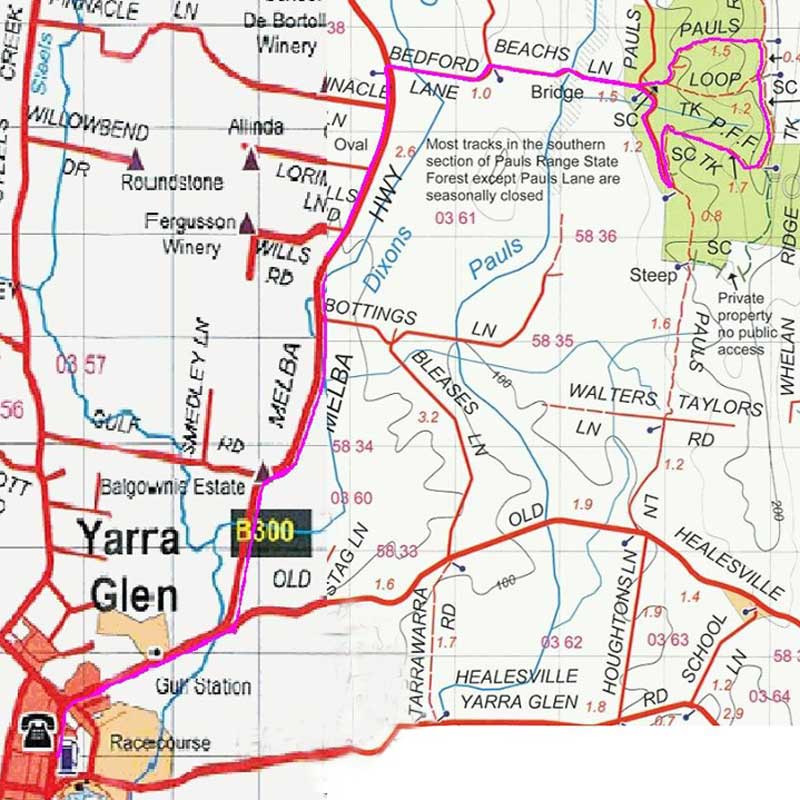 Toolangi Trip Leader Training Route